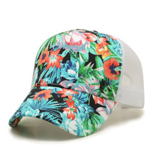 Cheap Promotional Floral Printing Solid 5 Panel Mesh Hat Baseball Fluorescent Trucker Cap